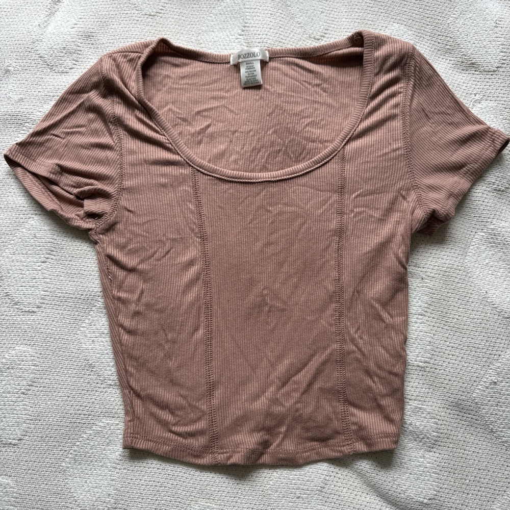 Women's Ribbed Scoop Neck Top - Mauve